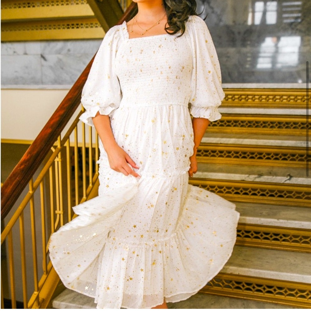 Ivy City Co Midsummer Dress in White Gold Stars